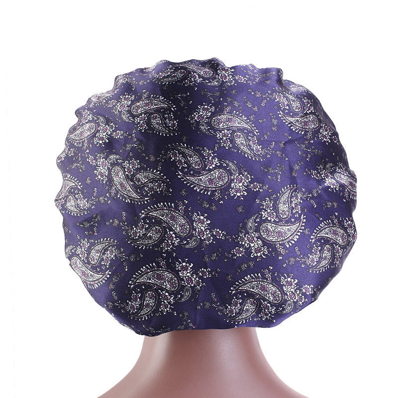 Printed wide-brimmed elastic hair band nightcap satin hair shower cap round cap Amazon hot sale toe cap TJM-301A