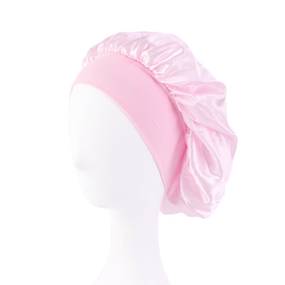 LOGO printing satin nightcap wide brimmed hair band round hat turban hat beauty salon home hat TJM-301