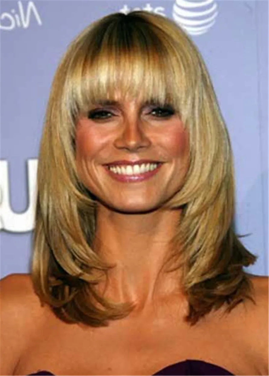 Long Bob Shag Hair Cut Human Hair Natural Straight Women Wig 16 Inches