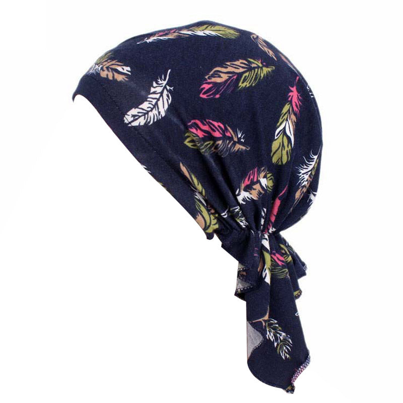 Cross-Border New Women's Cotton Braided Pirate Hat Triangle Turban Hat Printed Turban Hat Chemotherapy Hat