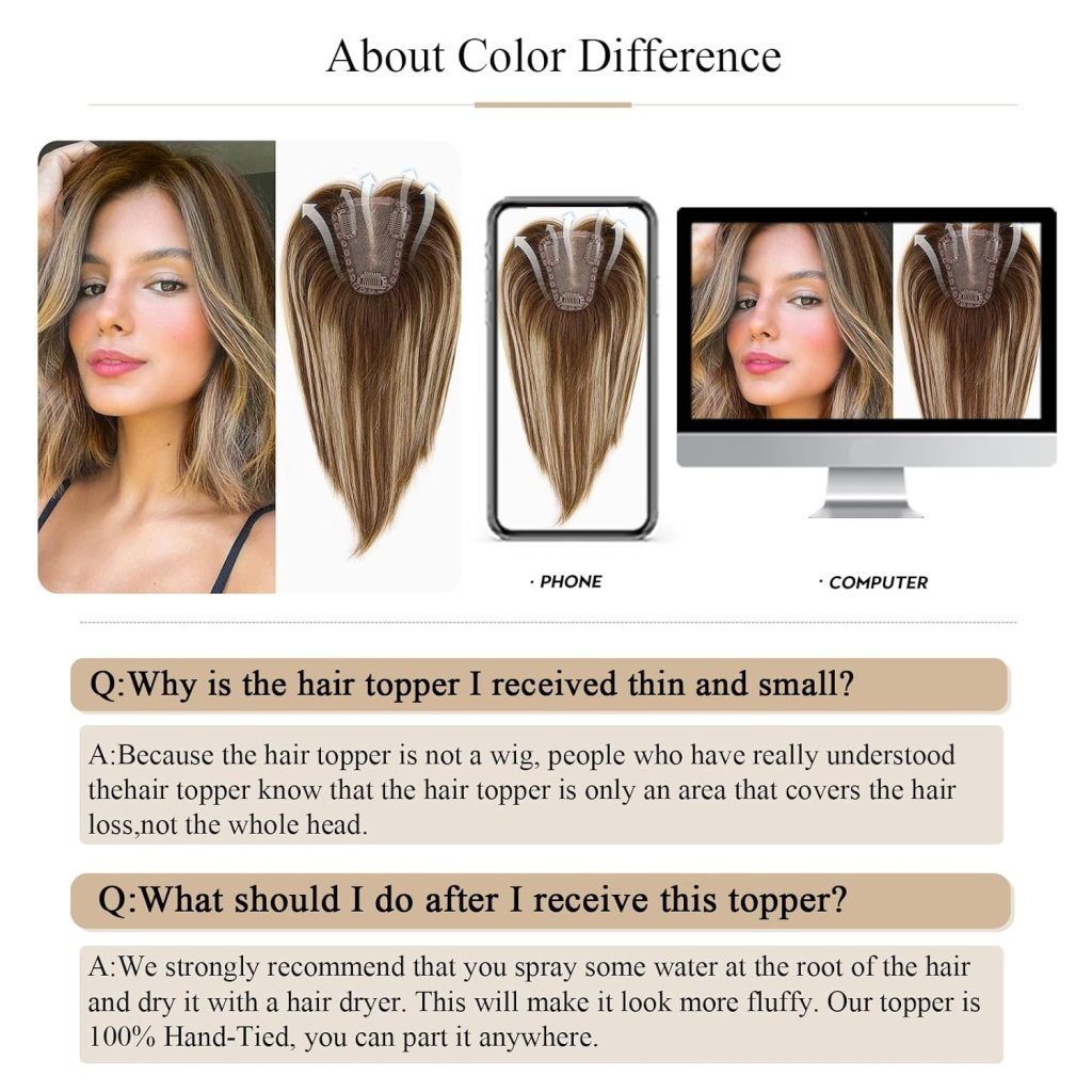 Remy Human Hair Toppers for Women Hand-Tied Hair Toppers with Swiss Lace Base 12in