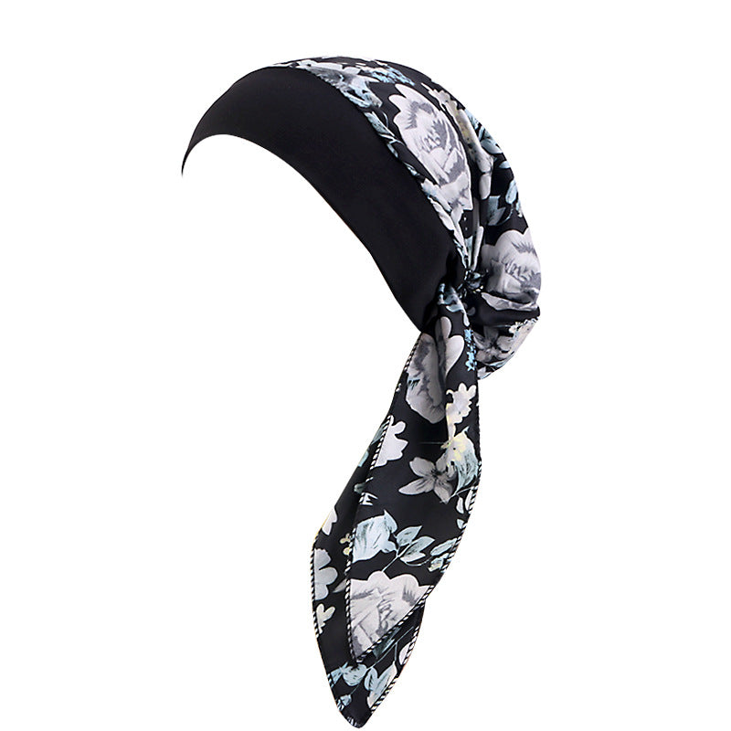 Ethnic Style Tie Tape Cap Elastic Wide Ribbon Baotou Cap Chemotherapy Cap Household Cap JDT-329C