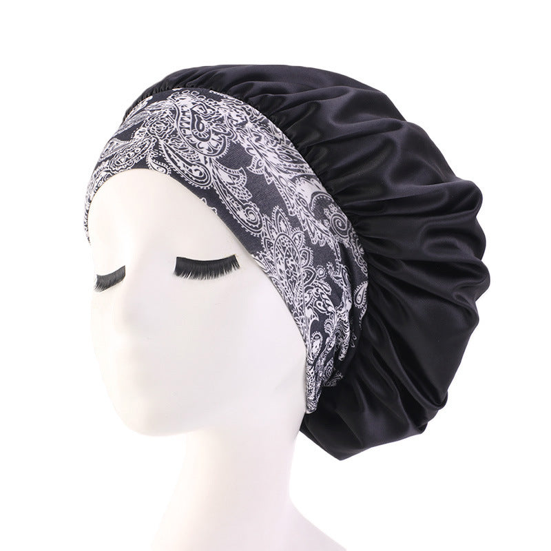 Printed hair band satin round hat nightcap beauty makeup hat headscarf cap JDB-301H