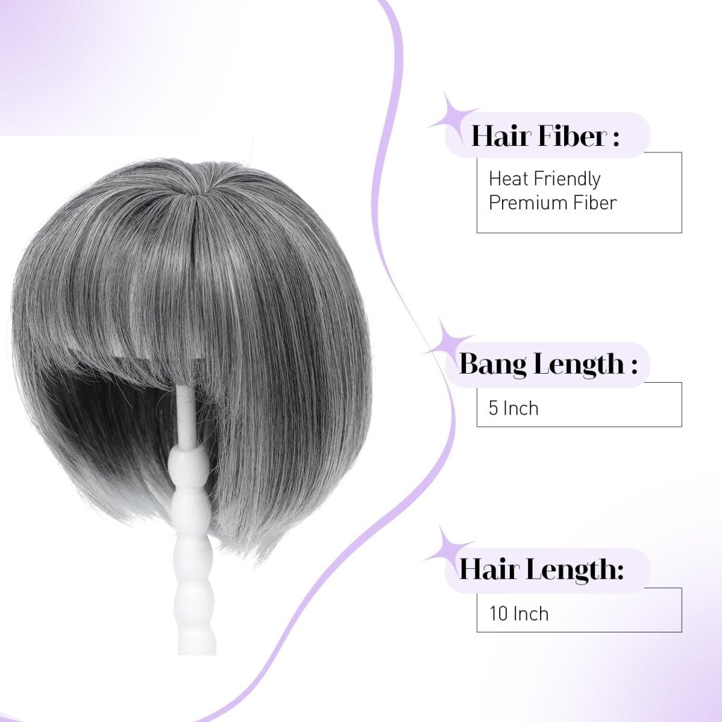 Human Hair Pieces Short Bob Hair Toppers with Bangs Side Part Hair