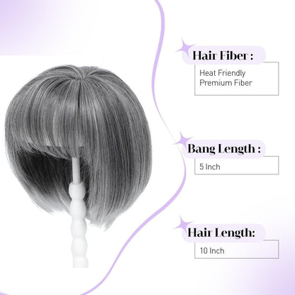 Human Hair Pieces Short Bob Hair Toppers with Bangs Side Part Hair