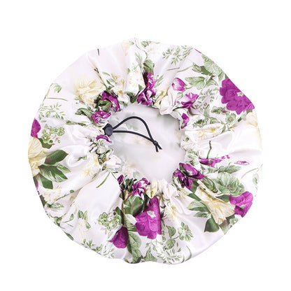 Double-layer printed waterproof shower cap dustproof and oil-proof cigarette cap adjustable beauty perm cap JDY-453A-1