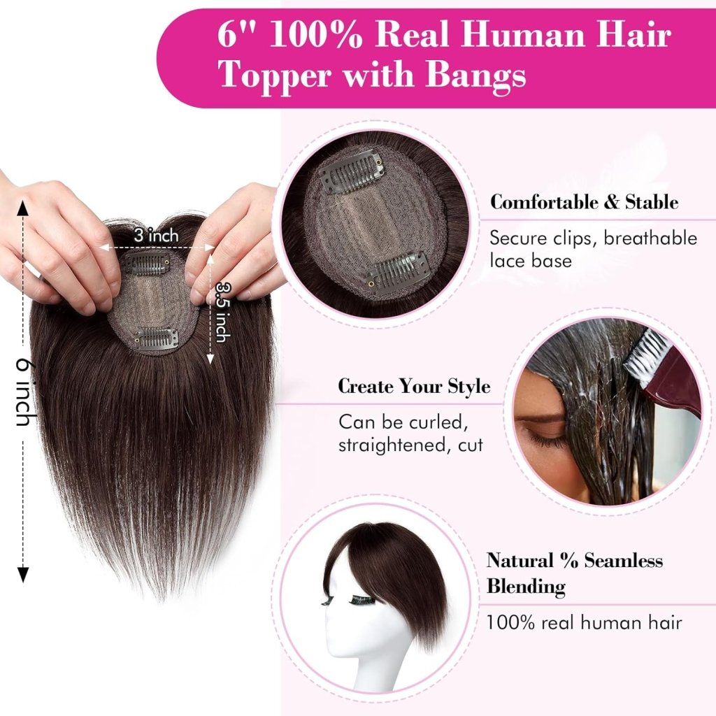 Human Hair wigs Pieces 6 Inch Hair Toppers Top Hair Extensions