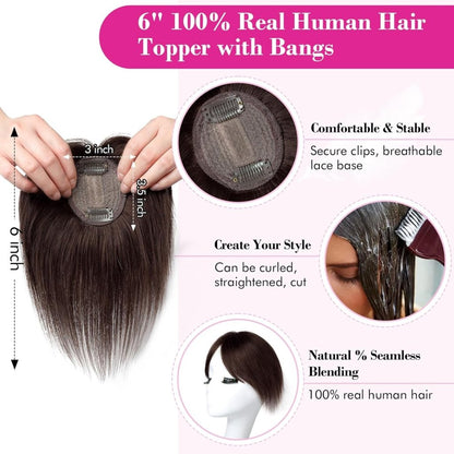 Human Hair wigs Pieces 6 Inch Hair Toppers Top Hair Extensions