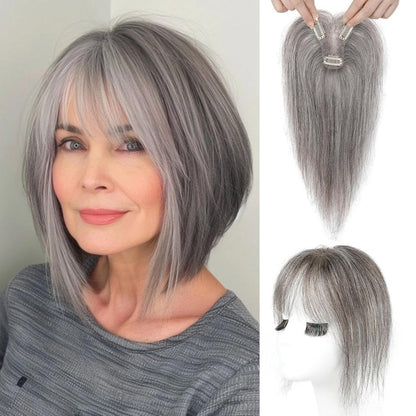 Hair Toppers for Women Real Human Hair Seamless Hair Piece with Bangs