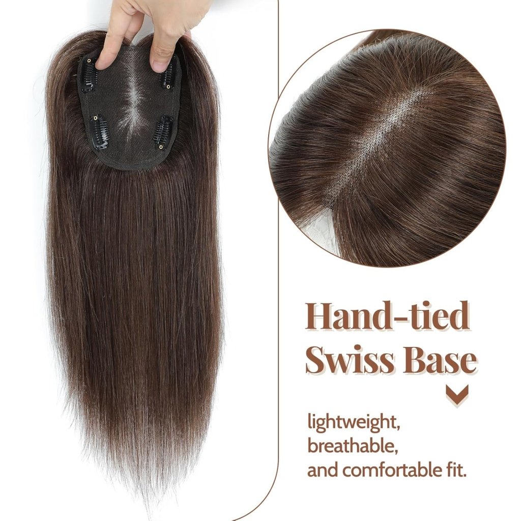 Hair Toppers for Women Real Human Hair 150% Density Clip In Topper Hairpieces 10 × 12CM Swiss Base Wiglet Top Hair Pieces for Women with Thinning Hair（12Inch,1B#）