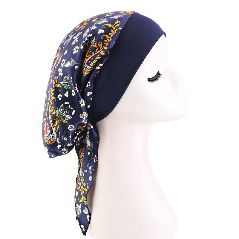 European and American popular long tail ribbon headscarf hat elastic wide-brimmed satin toe cap pirate hat JDT-329E