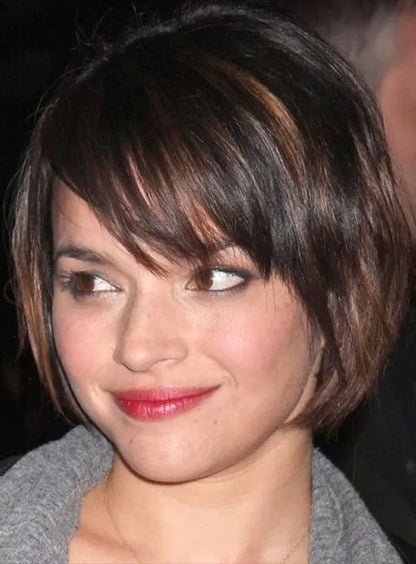 Mixed Colour Fluffy Elegant Short Straight 8 Inches 100% Real Human Hair Wig