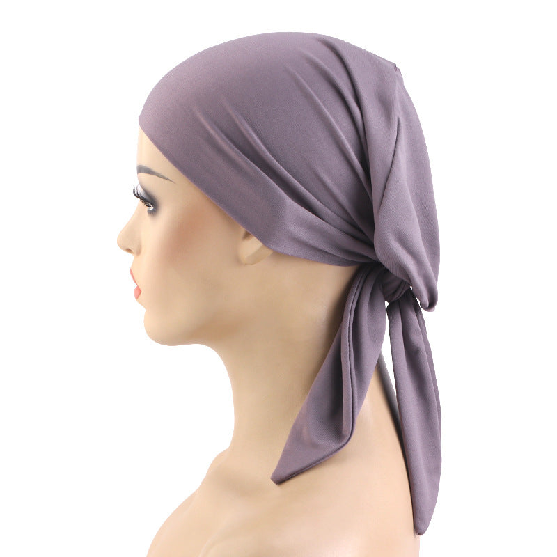 Cross border new solid color double-layer elastic ribbon headscarf cap strap headband hair care cap JDT-29