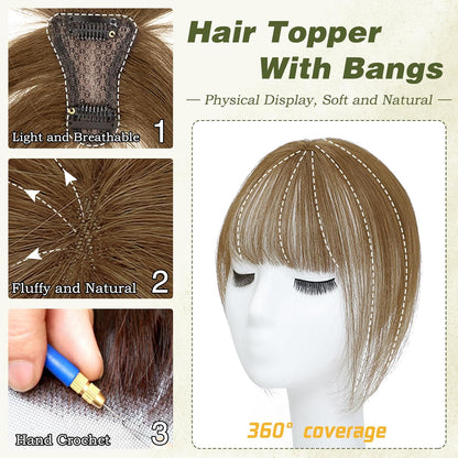 Clip in Bangs 100% Human Hair Toppers 360°3D Hair Pieces Clip On Air Bangs Extensions