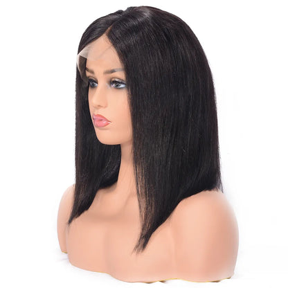 Bob Human Hair Short Wigs Middle Length Straight Lace Front Wig 14 Inches