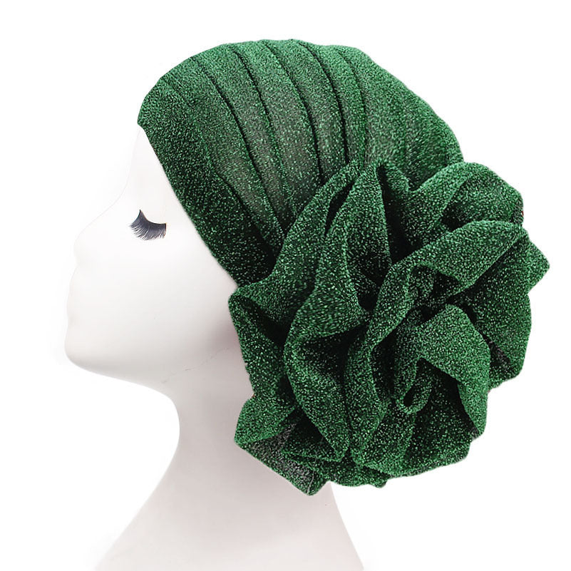 New Style Shiny Silk Large Flower Headscarf Hat, Versatile Retro Fashion Hat Tjm-322