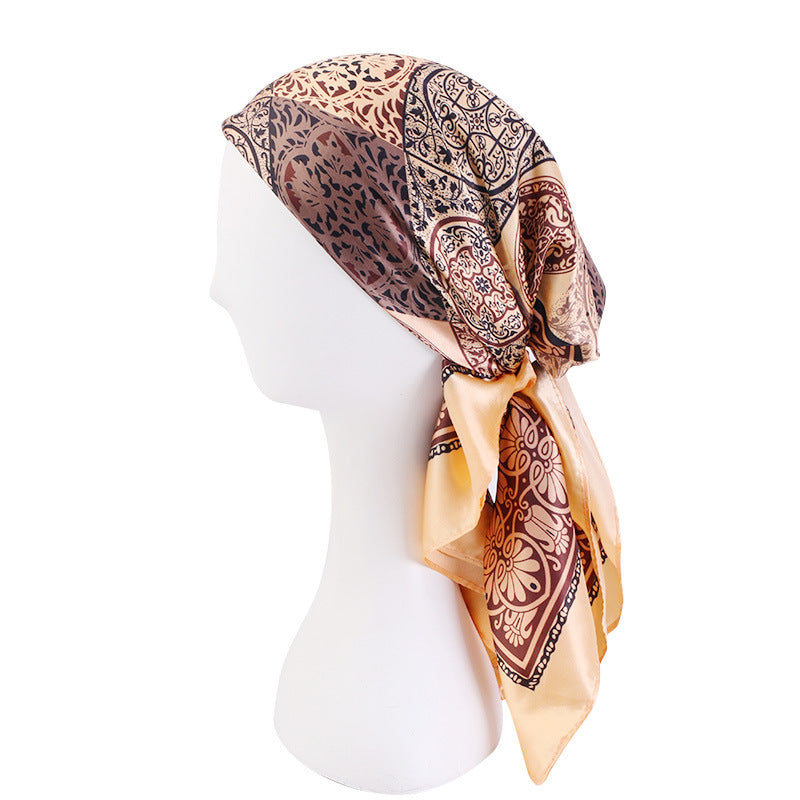 Amazon satin professional square scarf artificial silk printed wrap scarf ethnic style headscarf cap JDWJ-28