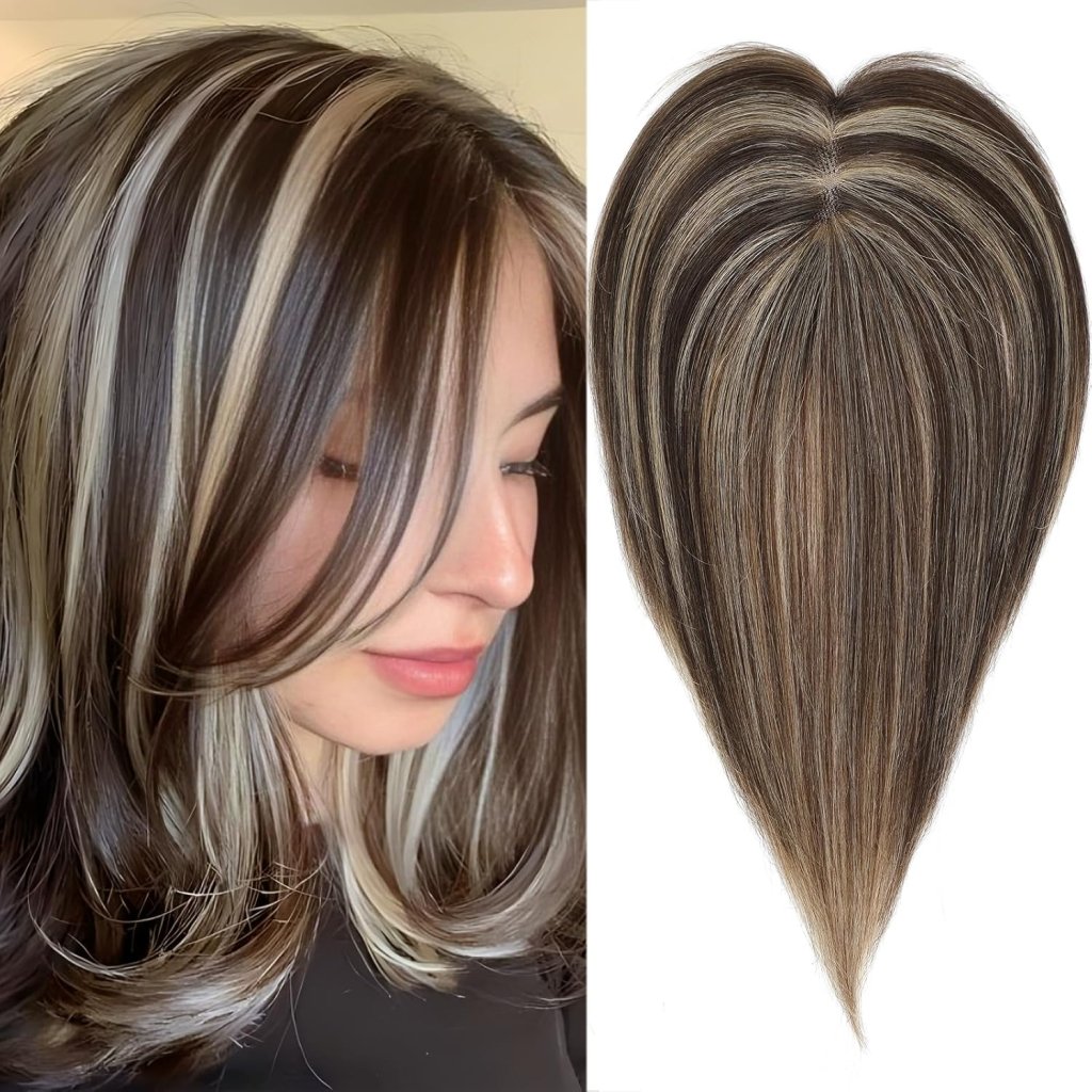 Hair Toppers for Women Real Human Hair 360° No Bangs Upgrade Lace Base Human Hair Toppers