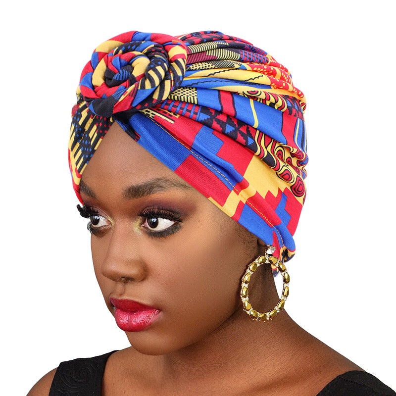 Amazon European and American ethnic style plate Flower headscarf cap elastic printing Indian cap chemotherapy cap TJM-342B