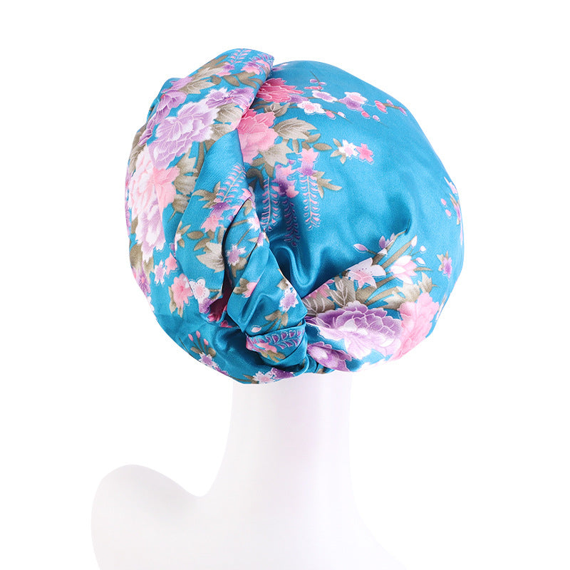 Cross-border Exclusive High Elastic Button Women's Hair Care Cap Dual-use Long Hair Nightcap Shower Cap Amazon Hot Sale