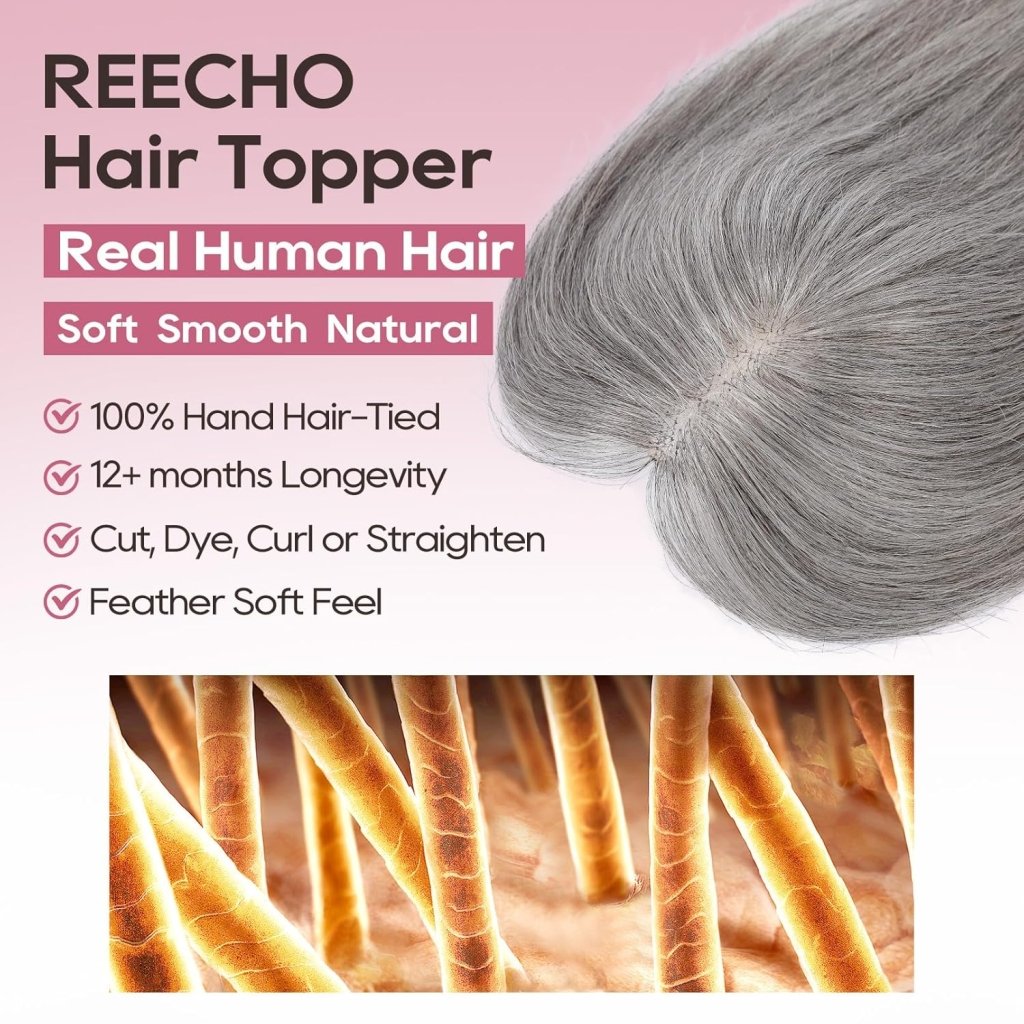 Hair Toppers for Women Real Human Hair Seamless Hair Piece with Bangs