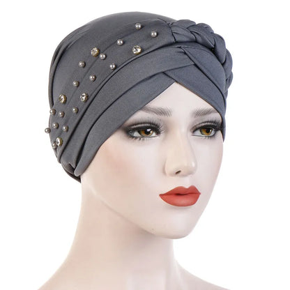 Beads Pure Colour Turban For Women