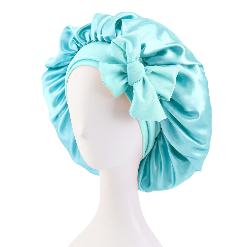 Cross-border supply solid color streamer round hat bow satin wide-brimmed nightcap advertising cap makeup cap JDB-301L