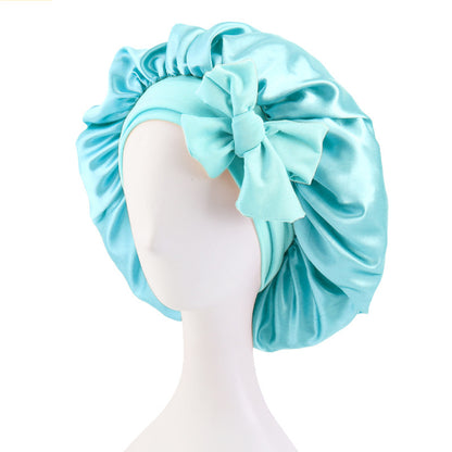 Cross-border supply solid color streamer round hat bow satin wide-brimmed nightcap advertising cap makeup cap JDB-301L