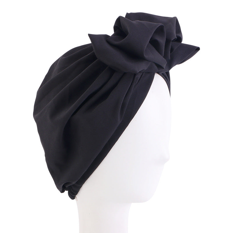 Europe and the United States popular pleated flower turban hat adult solid color bow dish flower wrap hat hair care cap JDT-52