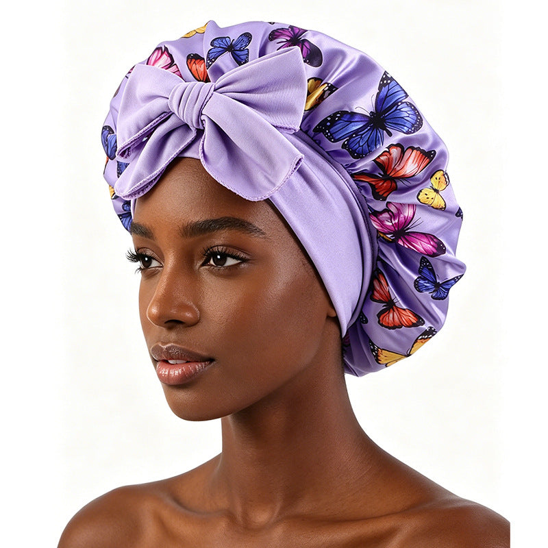 New popular butterfly printed sleep cap with elastic ribbon round cap for hair care and cloth hat JDB-301J-2 in Europe and America