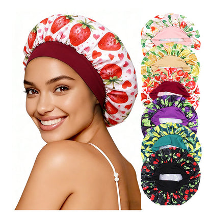 New Cross-Border Style Fruit-Print Wide-Brimmed Elastic Sleep Cap, Satin Nursing Cap, Head Wrap Cap Jdb-301A-5