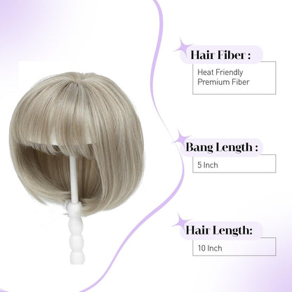Human Hair Pieces Short Bob Hair Toppers with Bangs Side Part Hair