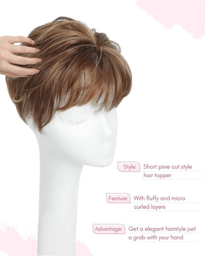 Hair Topper Short Pixie Cut Pieces for Women with Thinning Human Hair Wigs