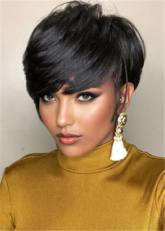 Boy Cut Hairstyle Straigt Human Hair Capless Wig 8 Inches