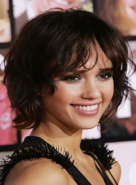 Süße Bob Frisur geschichtet Licht Welle menschliches Haar Kappenlose Perücken 10 Zoll