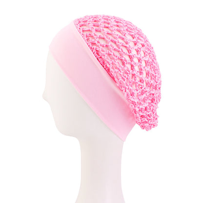Solid Color Elastic Wide-Brimmed Crochet Hair Protection Net Cap, Sleep Cap, Breathable Headscarf Cap Jdw-65