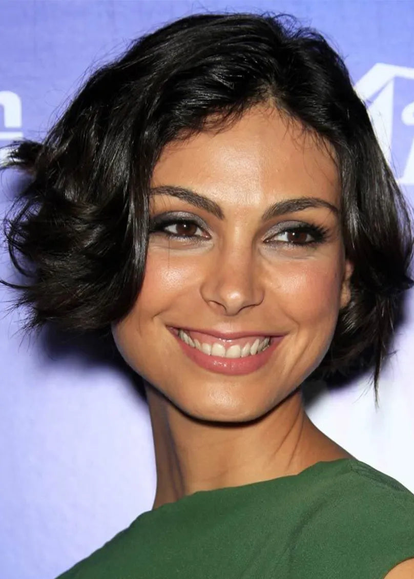 Women's Bob Haircut Shaggy Chin Length Wavy Human Hair Capless Wigs 12Inch