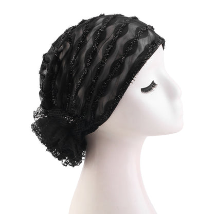 Cross-Border Spring and Autumn Style Breathable Lace Hat, Ethnic Hat with Floral Embellishment on the Back, Hair-Protecting Headscarf Hat Jdt-516
