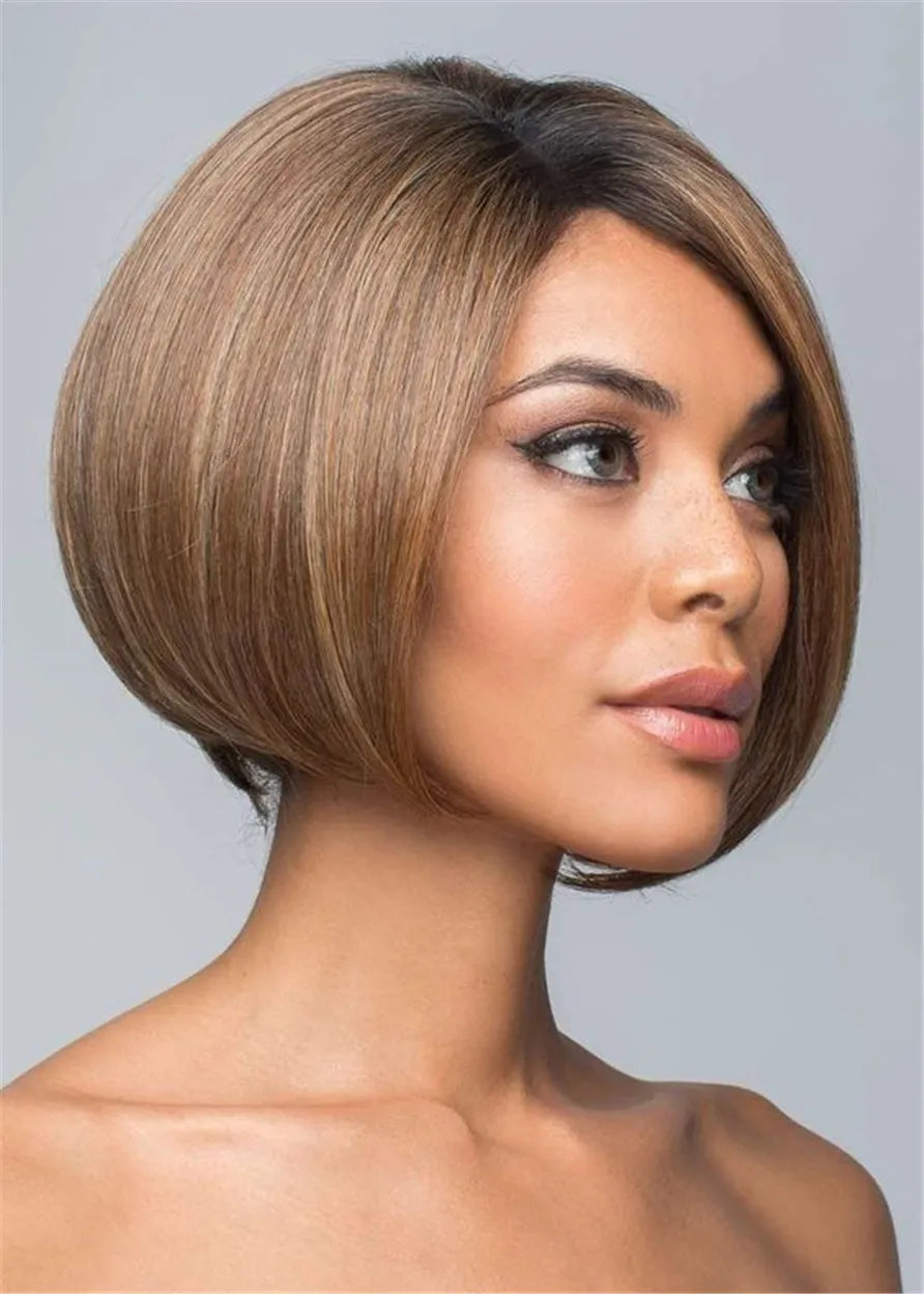 Natural Straight Synthetic Hair Lace front Mono Part Wig 12 Inches