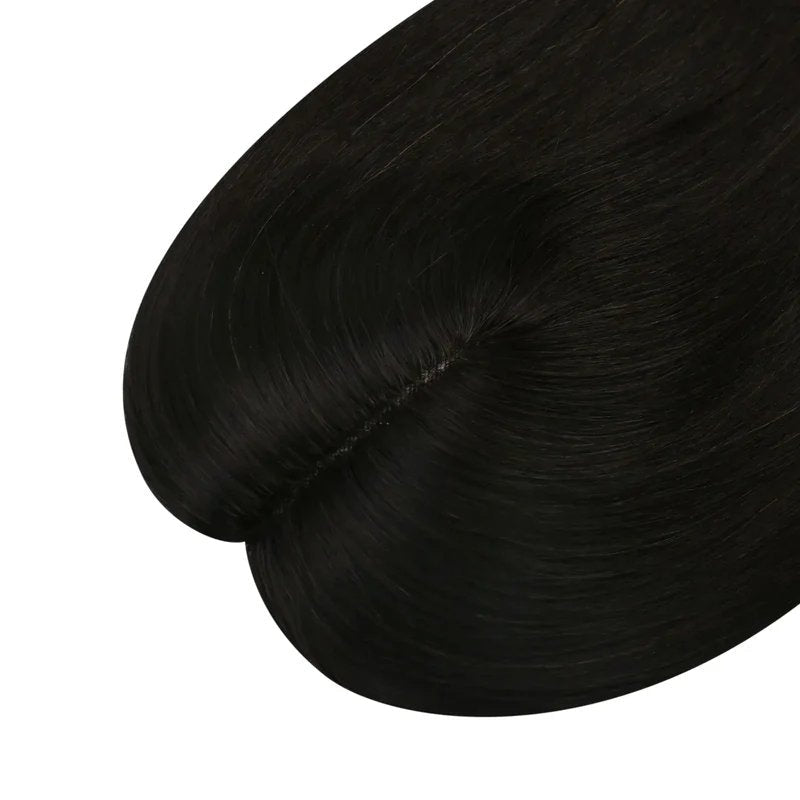 Human Hair Toppers Invisible Wiglet Hair pieces Without Bangs Off Black #1B[Density Upgrade 150%]