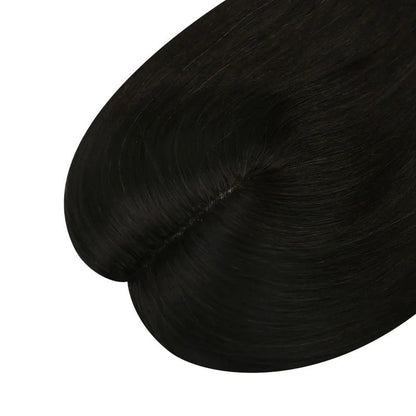 Human Hair Toppers Invisible Wiglet Hair pieces Without Bangs Off Black #1B[Density Upgrade 150%]