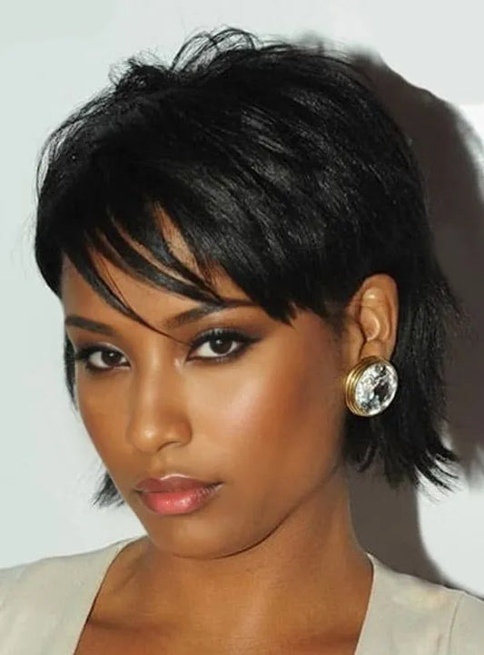 Nia Long Layered Short Straight Capless Human Hair Wigs 10 Inches
