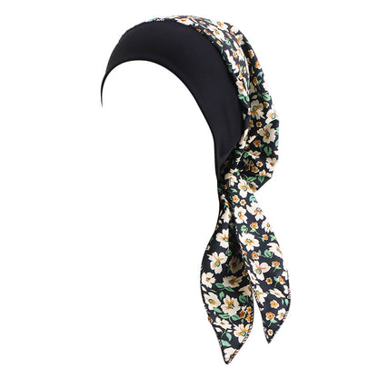 Ethnic Style Tie Tape Cap Elastic Wide Ribbon Baotou Cap Chemotherapy Cap Household Cap JDT-329C
