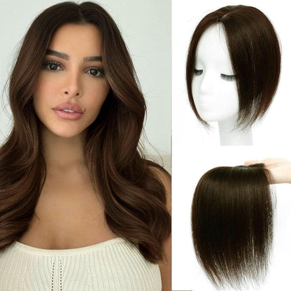 Hair Toppers for Women Real Human Hair, Bangs Hair Clip 360° 3D Cover Human Hair Topper with Bangs