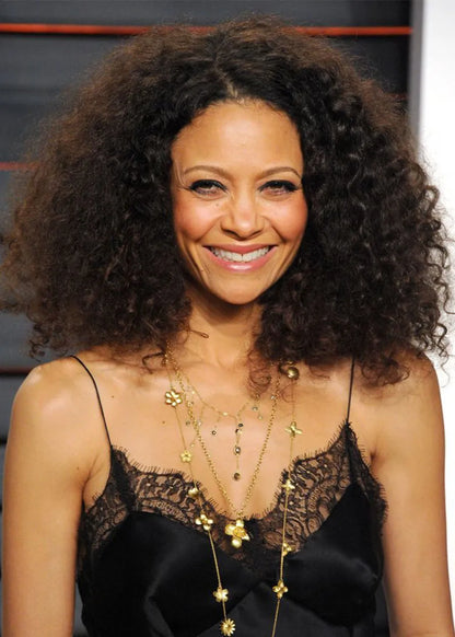 Thandie Newton's Voluminous Curls Hairstyle Women's Afro Curly Synthetic Hair Capless Wigs 18Inch