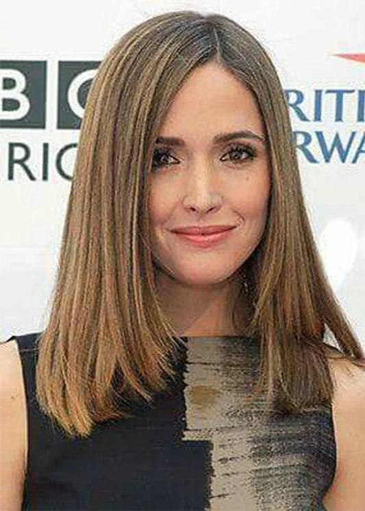 Light Brown Color Women's Natural Straight Medium Synthetic Hair Capless Wigs 18Inches