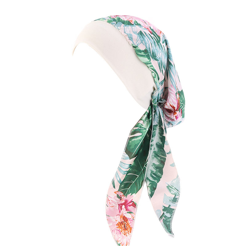 Pastoral Style Elastic Wide-Brimmed Imitation Silk Turban Hat, Long Tail Braid Hat, Chemotherapy Hat, Cross-Border Supply