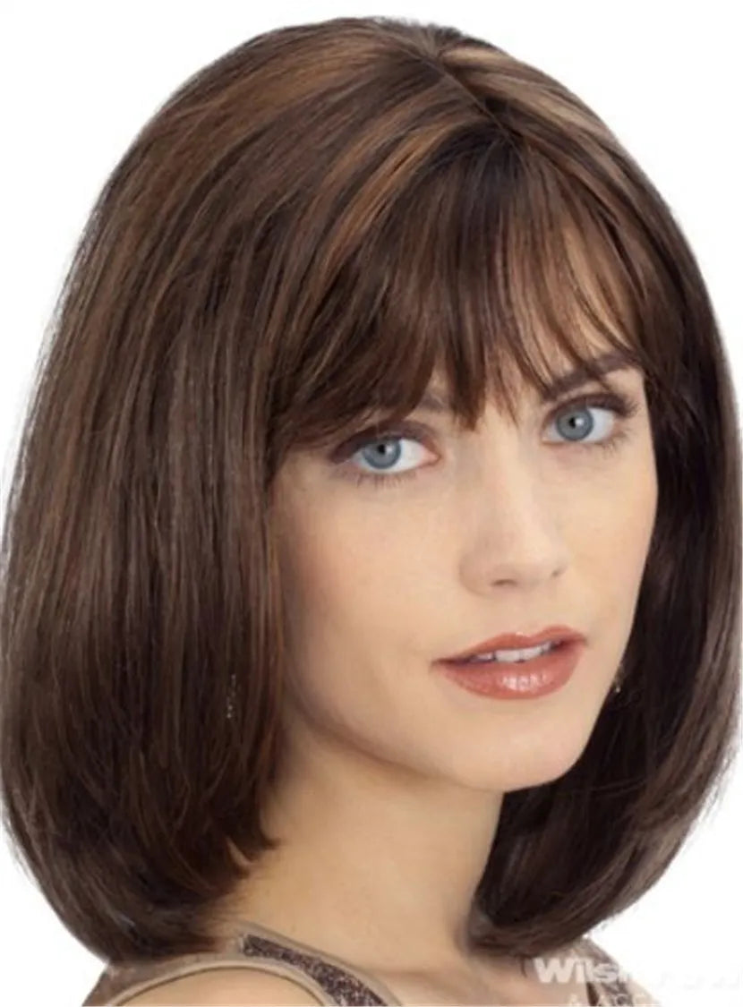 Elegant Medium Straight Human Hair Capless Bob Wig 12 Inches