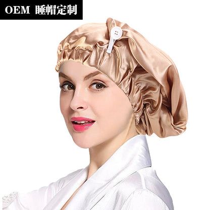Cross-Border special satin nightcap elastic band buckle long tube hair care cap dual-purpose long hair cap shower cap turban hat