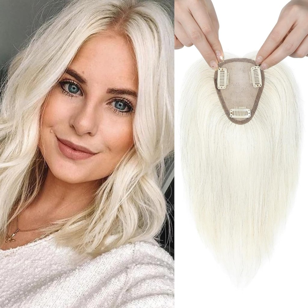 Real Human Hair Topper 10 inch Women Hair Toppers for Thinning Hair Light Grey Wigs
